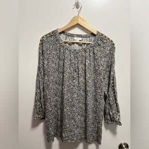 J. Jill Ditsy Floral Print Blouse Black Yellow Women’s Size Medium